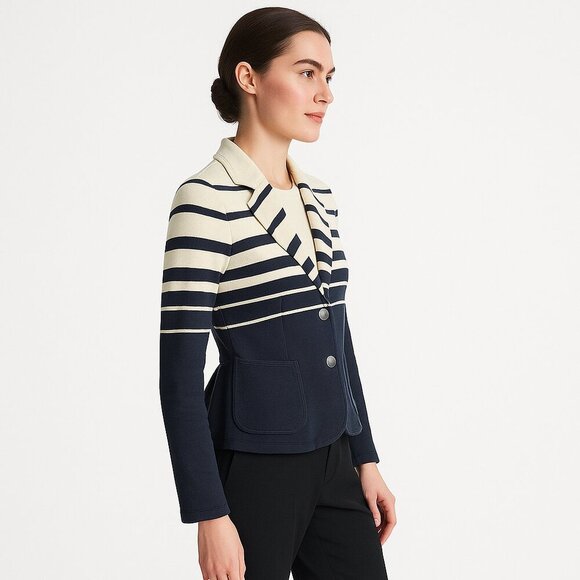 Anthropologie Cartonnier Striped Peplum Knit Blazer French Girl Nautical Navy XS - Picture 4 of 13